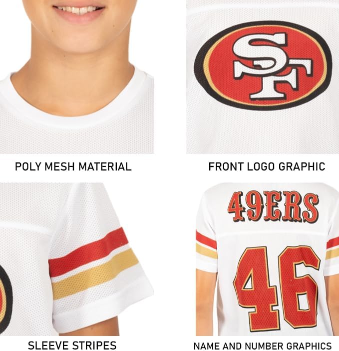 Ultra Game Youth NFL Official Super Soft Mesh Jersey T-Shirt White